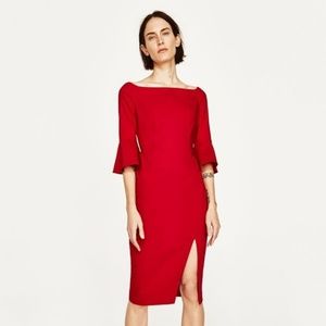 NWT Zara Sexy Red Bell Sleeve Fitted Dress